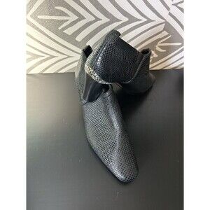BRIGHTON Women's Trill Black Snakeskin Embellished Heel Booties Size 10